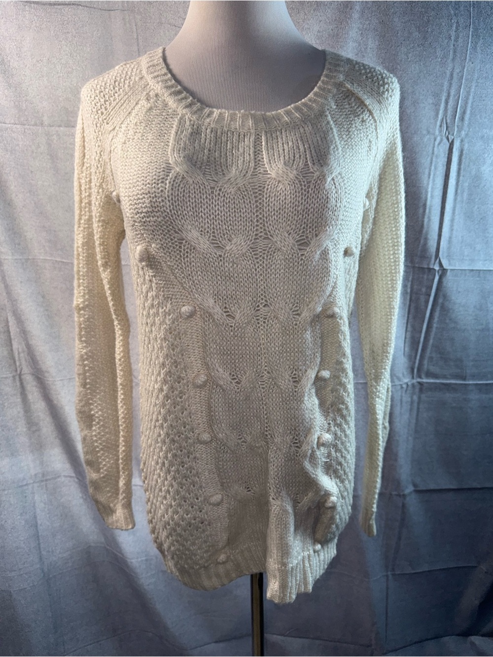 1708-Pins & Needles Cream Cable Knit Crewneck Sweater